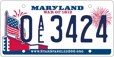 MD license plate 0AE3424