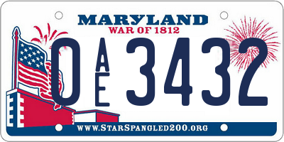 MD license plate 0AE3432
