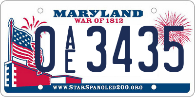 MD license plate 0AE3435