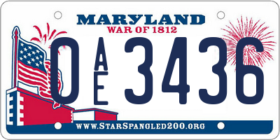 MD license plate 0AE3436