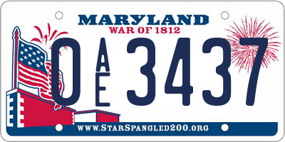 MD license plate 0AE3437