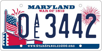 MD license plate 0AE3442