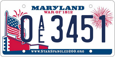 MD license plate 0AE3451