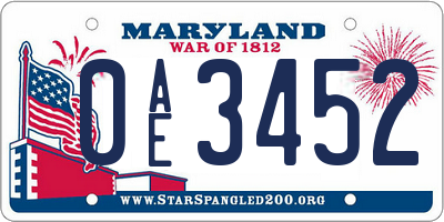 MD license plate 0AE3452