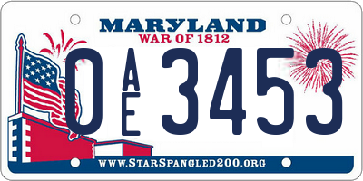 MD license plate 0AE3453