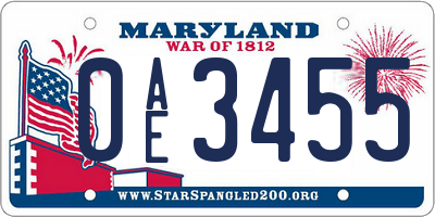 MD license plate 0AE3455