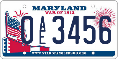 MD license plate 0AE3456
