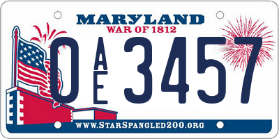 MD license plate 0AE3457