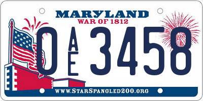 MD license plate 0AE3458