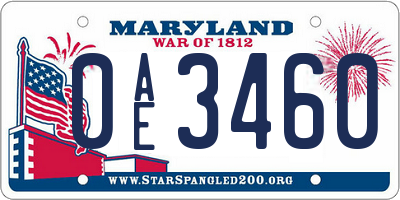 MD license plate 0AE3460