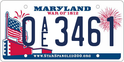 MD license plate 0AE3461