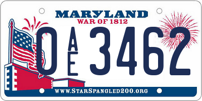 MD license plate 0AE3462