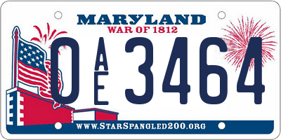 MD license plate 0AE3464