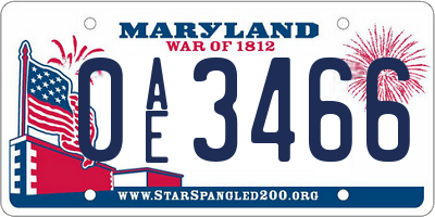 MD license plate 0AE3466