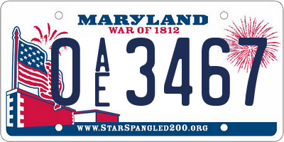 MD license plate 0AE3467