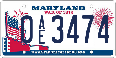MD license plate 0AE3474