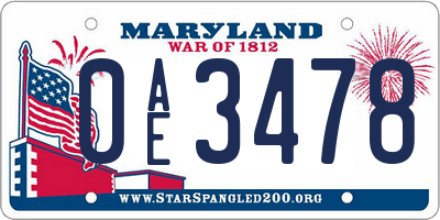 MD license plate 0AE3478