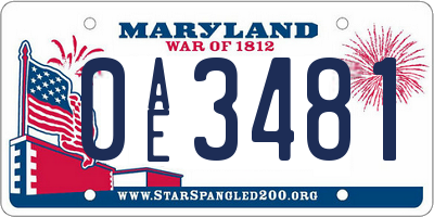 MD license plate 0AE3481