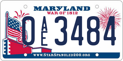 MD license plate 0AE3484