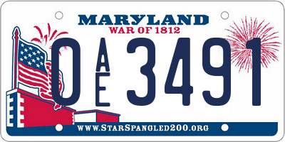 MD license plate 0AE3491