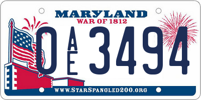 MD license plate 0AE3494
