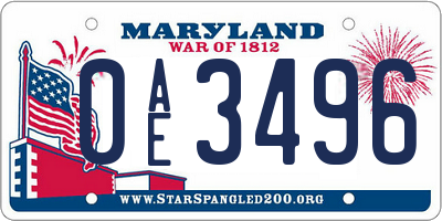 MD license plate 0AE3496
