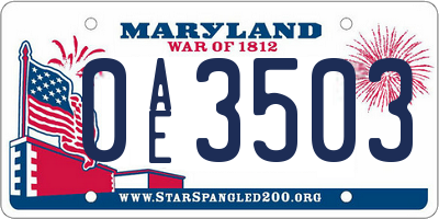 MD license plate 0AE3503