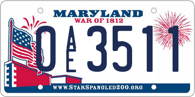 MD license plate 0AE3511