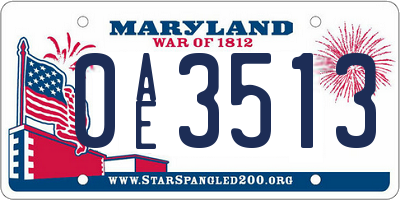 MD license plate 0AE3513