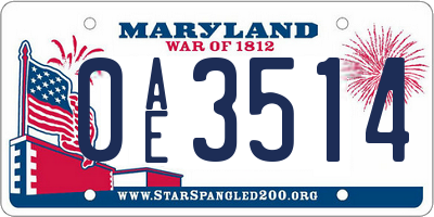 MD license plate 0AE3514