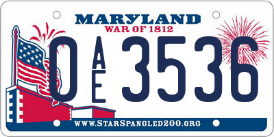 MD license plate 0AE3536