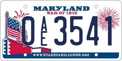 MD license plate 0AE3541
