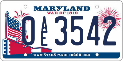 MD license plate 0AE3542
