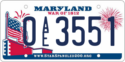 MD license plate 0AE3551