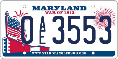 MD license plate 0AE3553