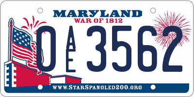 MD license plate 0AE3562