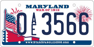 MD license plate 0AE3566