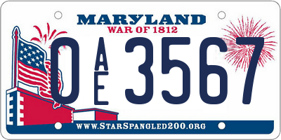 MD license plate 0AE3567