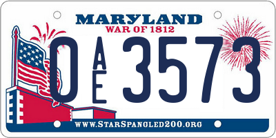 MD license plate 0AE3573