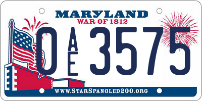 MD license plate 0AE3575
