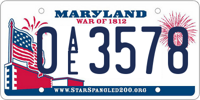 MD license plate 0AE3578
