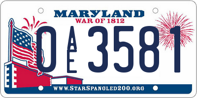 MD license plate 0AE3581