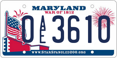MD license plate 0AE3610