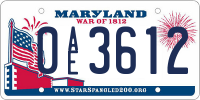 MD license plate 0AE3612