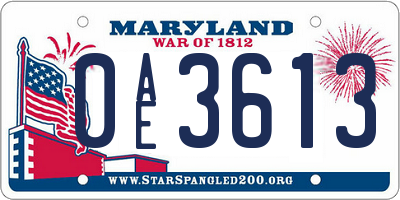 MD license plate 0AE3613