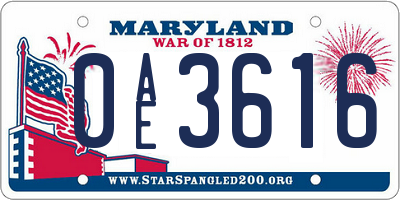 MD license plate 0AE3616