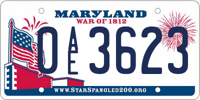 MD license plate 0AE3623