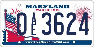 MD license plate 0AE3624
