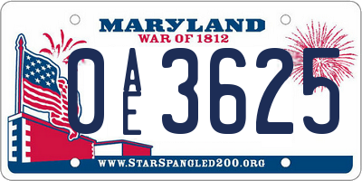 MD license plate 0AE3625