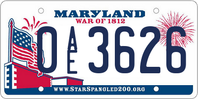 MD license plate 0AE3626